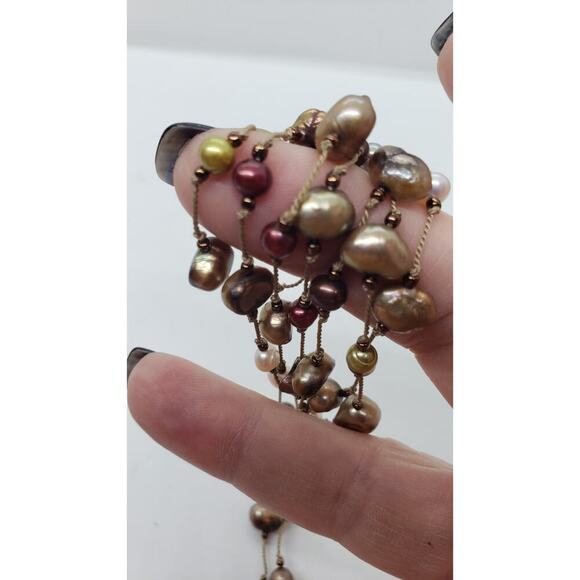 Genuine Pearl Necklace Super Long Freshwater Multi Color Hand Strung Baroque - Picture 7 of 11